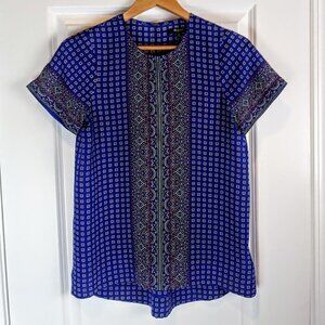Madewell Blue Paisley Silk Short Sleeve Top